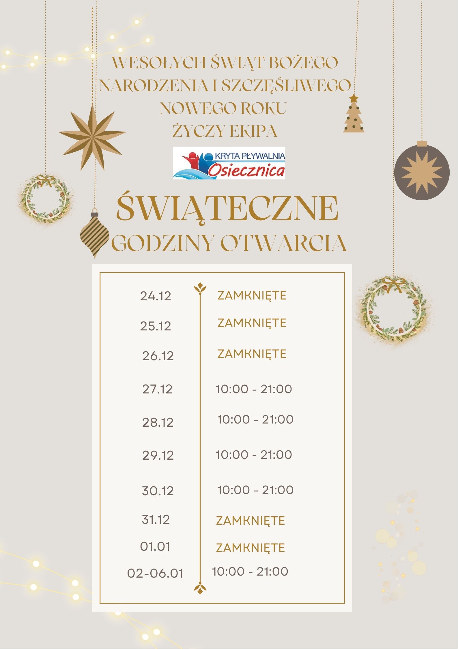 ŚWIĄTECZNE GODZINY OTWARCIA 2025